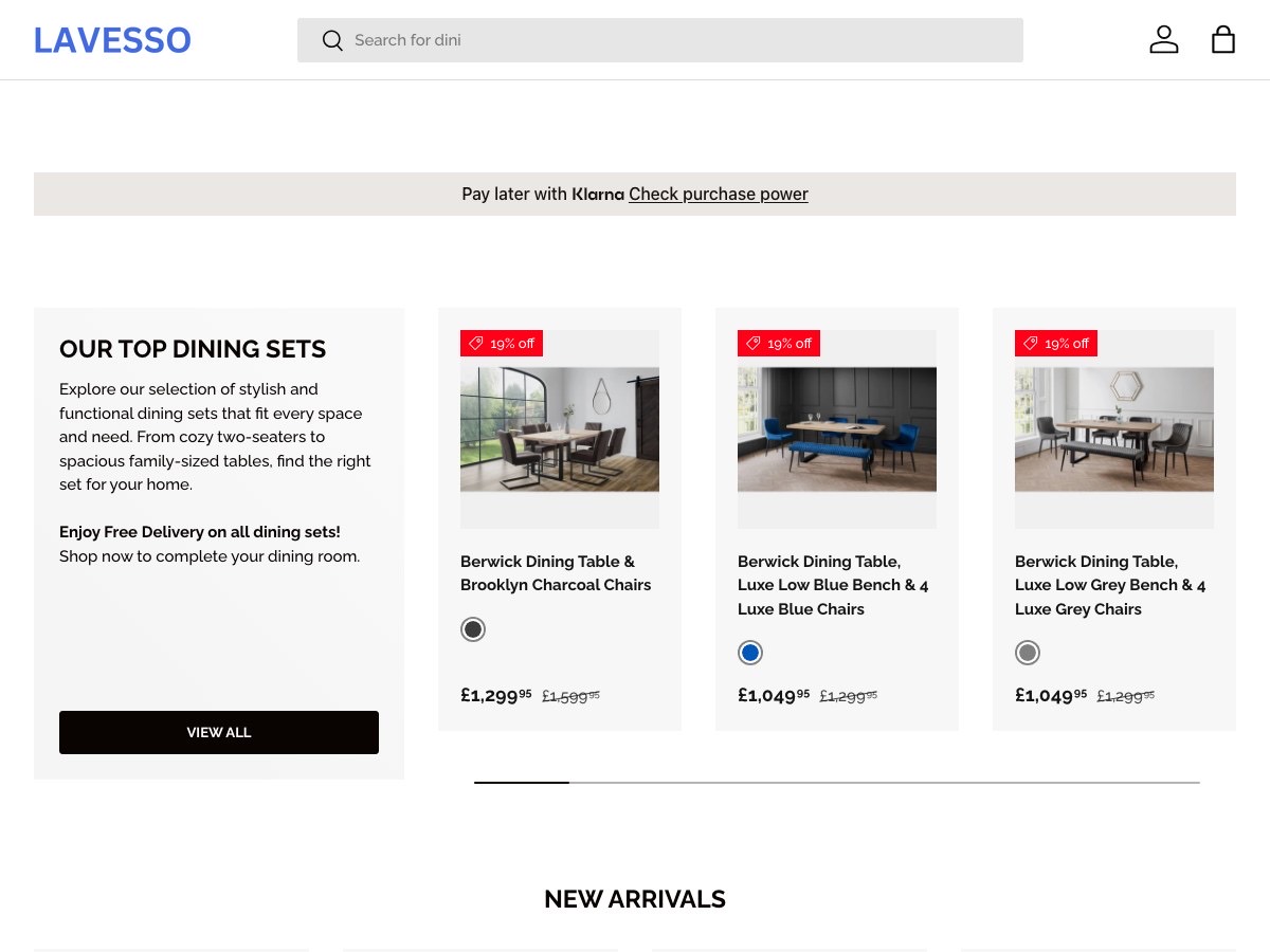 Dining sets and new arrivals with prices on LAVESSO.